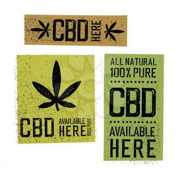 CBD products labels. Grunge stamp illustration. CBD themed vector.