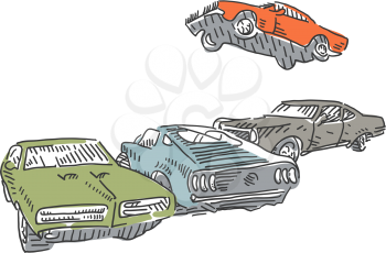Muscle cars vintage vector illustration. Old-timer retro car vector set.