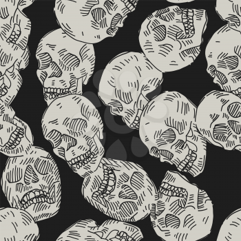 Skulls seamless pattern. Vector seamless monochrome background