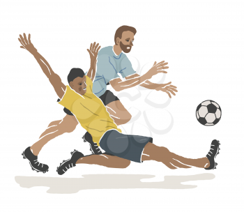 The Confrontation of two soccer players. Win the ball. Vector illustration