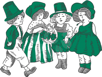 Wearing in Green. St. Patrick`s Day Celebration Cute Funny Characters. Vector illustration