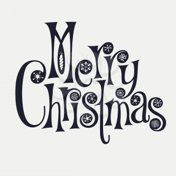 Merry Christmas Typography with Snowflakes. Isolated on white, vector