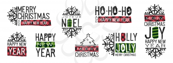 Christmas elements. Holiday labels borders badges and new year stamps wishes with your text