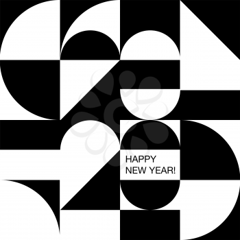 Geometry black and white minimalistic typography of 2020 New Year. Simple shape and figure. Conceptual  Happy New year design for cards and invitations. Design in Scandinavian style.