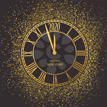 Countdown on classical clock interface to New Year 2020. New year golden design concept, greeting card, etc