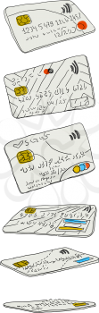 Hand Drawn Credit Bank Card Illustration. Vector doodle set