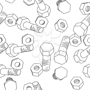 Bolt and nut seamless pattern. Mechanical vector background