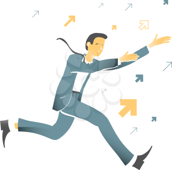 Businessman is running to success. Success graphs background. Business concept, vector illustration.