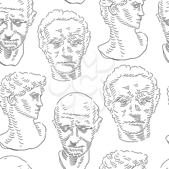 Classical man head bust . Seamless pattern. Vector vintage themed background.