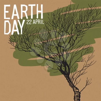 Earth day poster, tree with green foliage. Vector poster concept