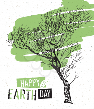 Poster design for Earth Day. Tree and headline. On recycled paper texture