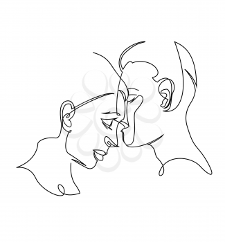 Continuous line, drawing of couple, man and woman. Vector illustration