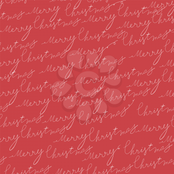 Hand drawn Merry Christmas typography on red background. Seamless pattern for holiday greetings.