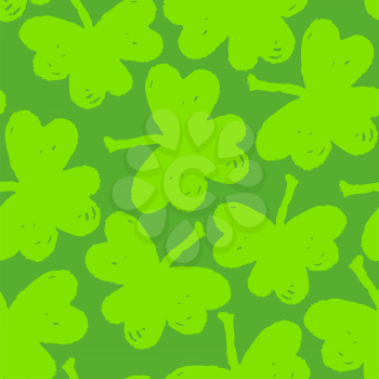 Hand drawn green clover leaf background. Seamless pattern. Vector background
