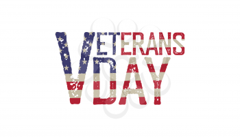 Veterans day. Grunge word sign on flag background. Vector illustration