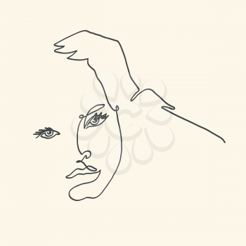 Abstract modern portraits of woman. Continuous line, Vector illustration.