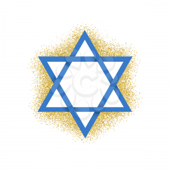 Vector illustration of Blue Magen David (star of David). With golden particles around.