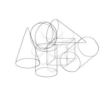 Composition of solid wireframe geometric shapes. Abstract art background.