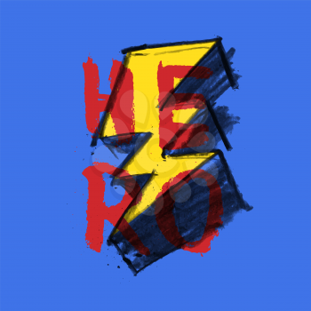 Hero word and Lightning icon. Vector. Superhero poster concept.