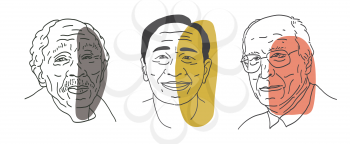 Group of Senior Retirement Friends. Multi Ethnic Seniors Portraits. Vector