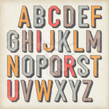 Colorful shadow retro Alphabet. Decorative vector alphabet
