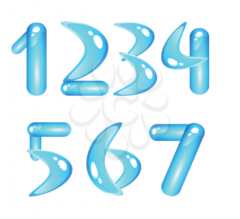 Blue aquatic shiny alphabet. Digits (part1)