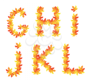 Alphabet made from autumn falling maple leaves