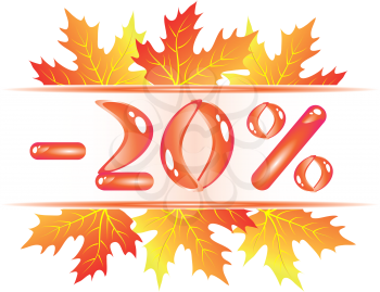 Autumn sale ad with falling maple leaves. 20 percent discount