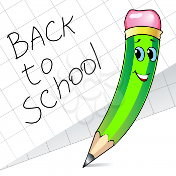 Cute green pencil and paper with inscription back to school