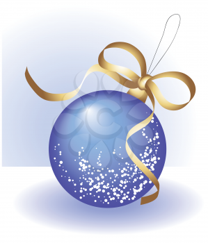 Blue christmas ball with a golden ribbon
