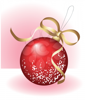 Red christmas ball with a golden ribbon