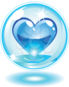 Blue water drop heart in a bubble