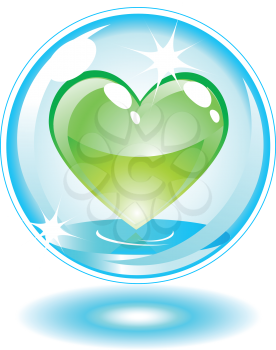 Green heart in a bubble