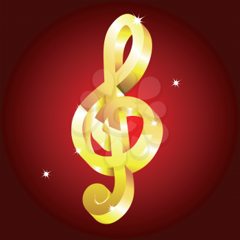 Golden mucic symbol treble clef on a red background