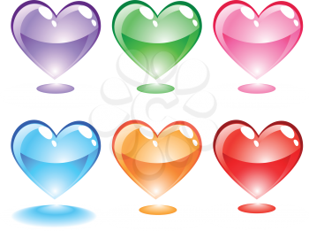 Set of color glass hearts