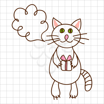 Childe drawing greeting card with cute cat