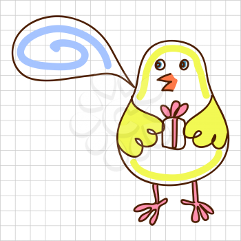 Childe drawing greeting card with cute birdy