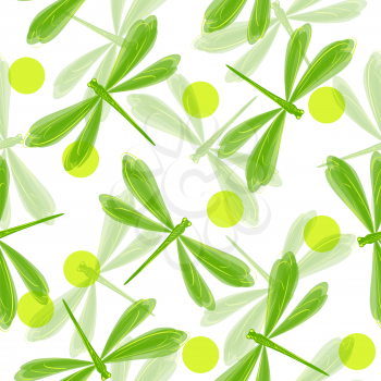 Decorative seamless pattern with cute green dragonflies