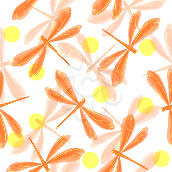 Decorative seamless pattern with cute orange dragonflies