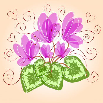 Cute floral background with a pink cyclamen