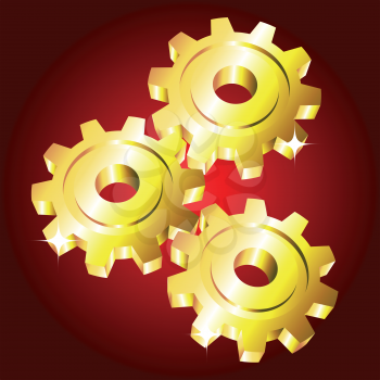 Golden gears on on a red background