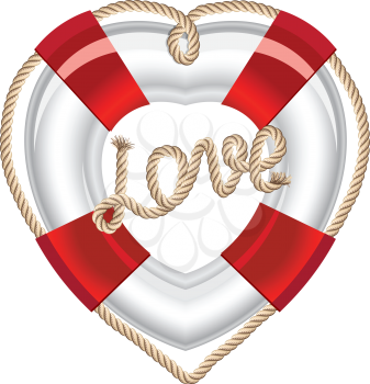 Life belt heart with rope love inscription