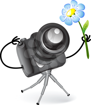 Cute cartoon camera with flower
