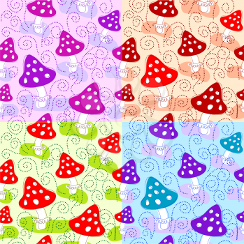 Set of four seamless patterns with mushrooms