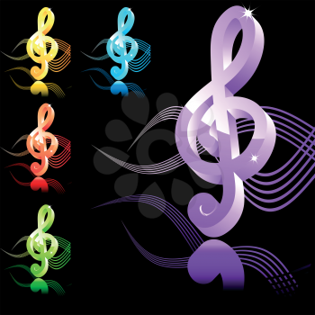 Mucic symbol treble clef in 5 colors