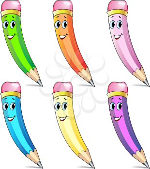 Set of six cute pencils with smile