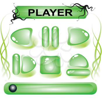 Set of green glass buttons for media player