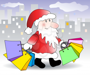Santa Claus with shopping bags in the city