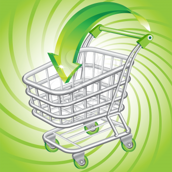 Shopping cart with green arrow on green background