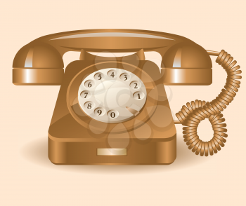 Retro brown telephone on a beige background